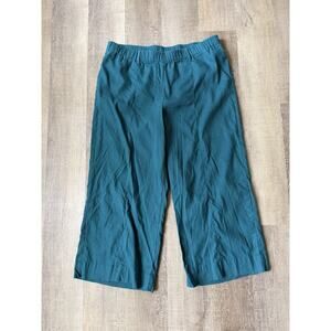 J Jill Linen Wide Leg Crop Pants Women’s Green Teal Color Linen Blend Size Large